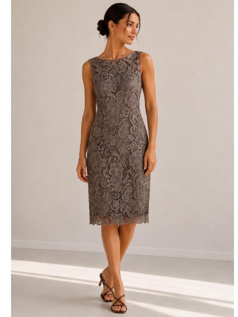Adrianna Papell Taupe Lace Sheath Dress